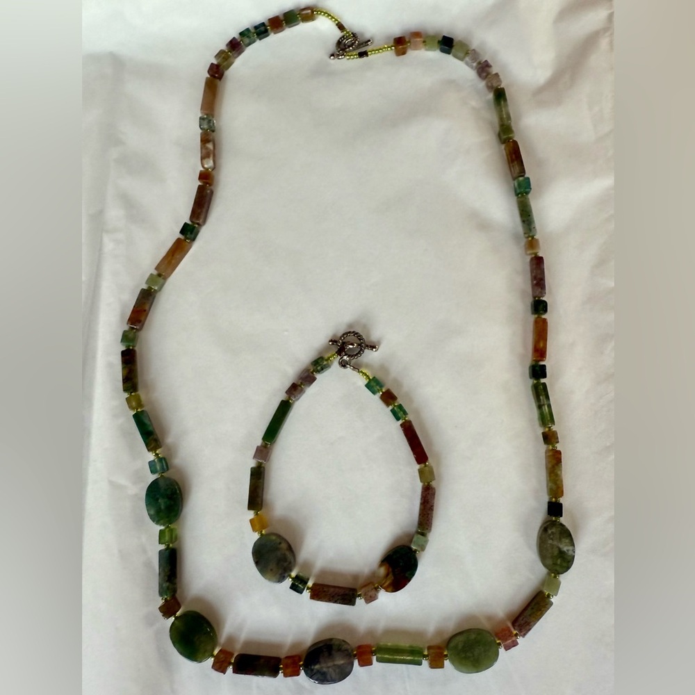 Natural Stone Beaded Necklace & Bracelet Set – Boho Earth Tone Jewelry